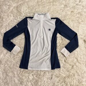 Child’s M White/Navy Romfh Long Sleeve Horseback Riding Show Shirt